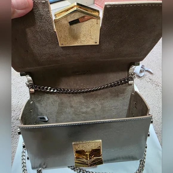 Jimmy Choo Lockett Petite Star Spazzolato Leather Silver Crossbody Bag - Picture 5 of 7